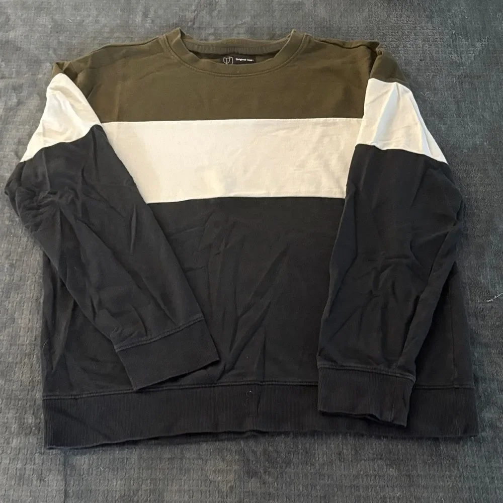 Original Use Olive and White Colorblock Crewneck